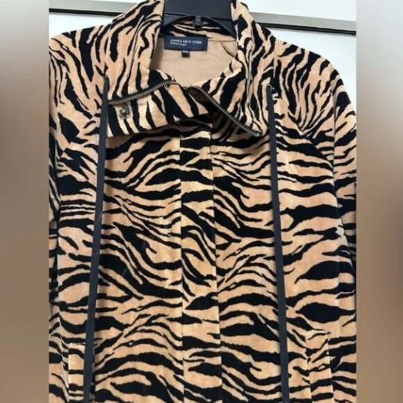 Jones New York Signature Velour Zebra Print Jacket SZ L - Picture 3 of 7